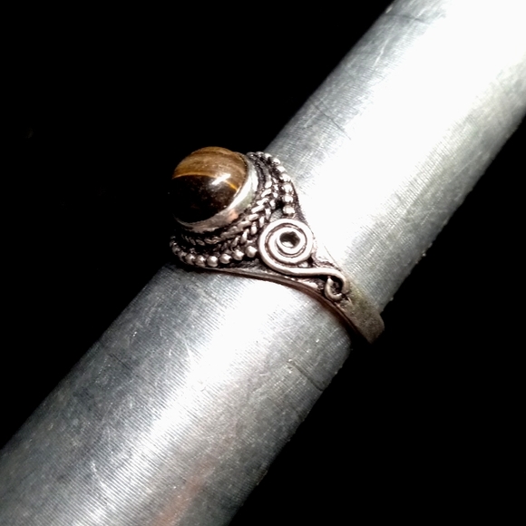 120 Tiger Eye Silver Gemstone Ring size 8 stamped 925 shipping sale - Picture 3 of 9